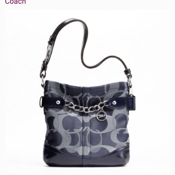 Coach Optic Metallic Signature Chain Navy Bag - Picture 1 of 7